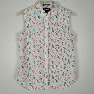 Lands' End No Iron Supima Cotton Sleeveless Button Shirt Tennis White Size 10P